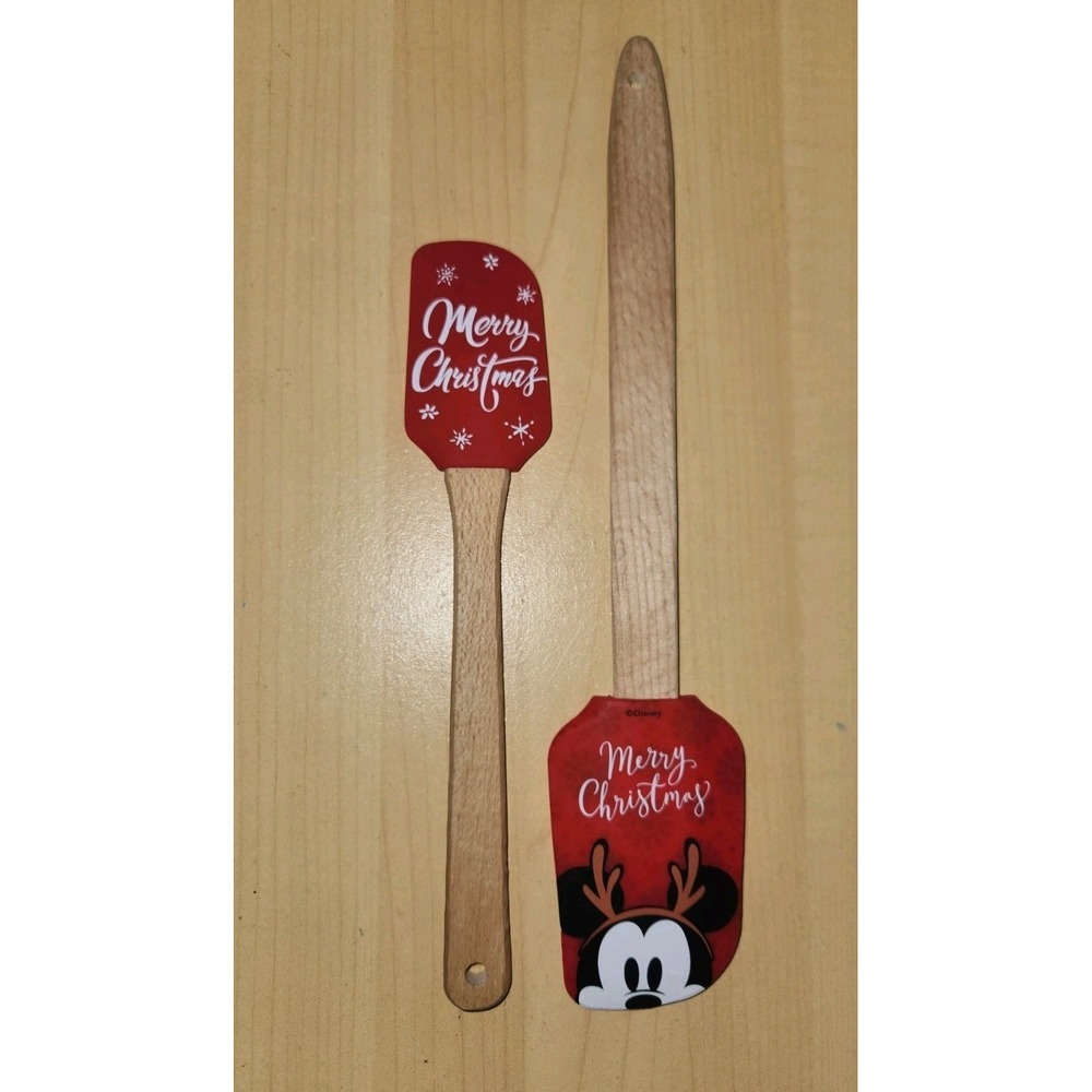 Disney Spatulas~Red Mickey Mouse Set of 2 Merry Christmas Holiday Gift~NEW